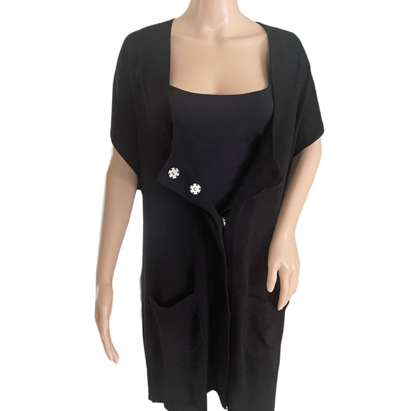 French Connection Black Short Sleeve Snap-front Sweater w Pockets Size Small - Picture 7 of 16